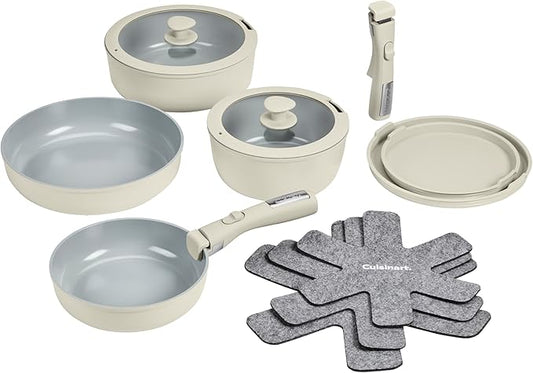 Cuisinart 13-Pc ClickSmart Nonstick Detachable Handle Ceramic Cookware, Pots and Pans Set, Stackable Space-Saving Design, Compatible with All Stovetops, Induction & Oven Safe, PURELYCERAMIC by Cuisinart