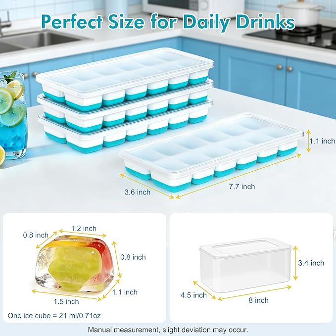 NFK Ice Cube Tray with Lid & Bin - 4 Pack 48 Cubes Stackable Silicone Trays for Freezer with Storage Container, Leak-Proof Lids, BPA-Free, Easy Release for Kitchen, RV, Party, Cocktail & Coffee - Image 6