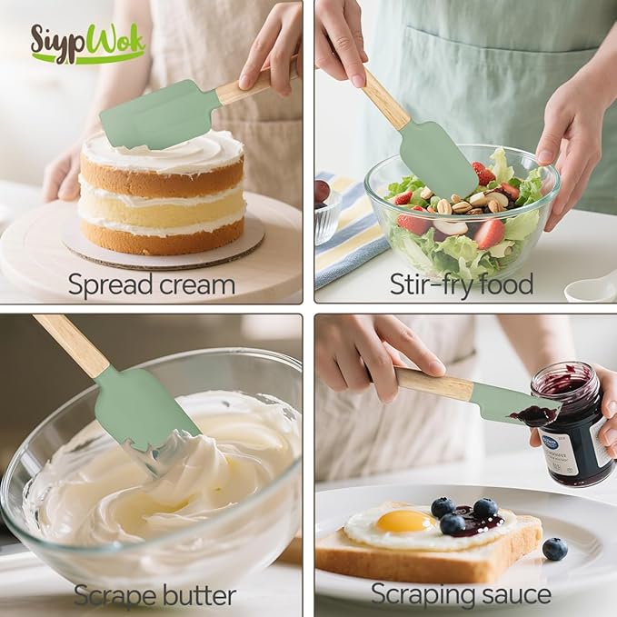 Silicone Spatula Set, Food Grade Rubber Spatula-4 Piece Nonstick Rubber Spatulas, Spoonula, Jar Scraper for Cooking, Baking, Mixing, Frosting - Heat Resistant Up to 600°F (4 Pcs Spatula Green) - Image 2