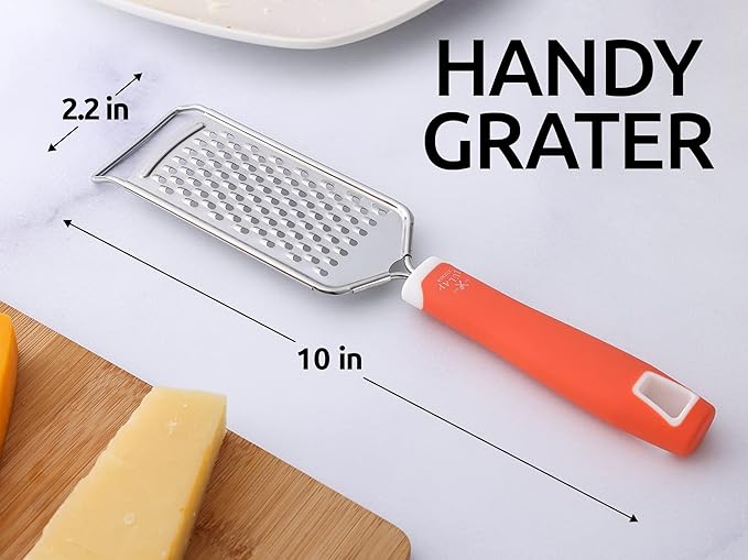 Zulay Kitchen Professional Cheese Grater Stainless Steel - Durable Rust-Proof Metal Lemon Zester Grater With Handle - Flat Handheld Shredder for Parmesan, Chocolate, Spices, And More - Orange - Image 7