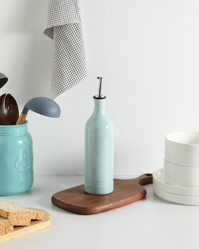 Sweejar Large Ceramic Olive Oil Dispenser Bottle, Opaque Oil Cruet Protects to Reduce Oxidation, Suitable for Storage Vinegar, Soy Sauce & Other Liquids, Pack of 1, 24 Fl Oz(Light Blue) - Image 7