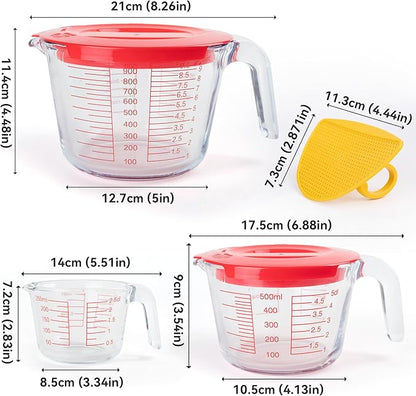 6 Pcs Glass Measuring Cups Set with Lids (Strainer Included) - 1-Cup/2-Cup/4-Cup Nesting Jugs with Easy-Grip Handles, Kitchen Liquid Measuring - Image 2