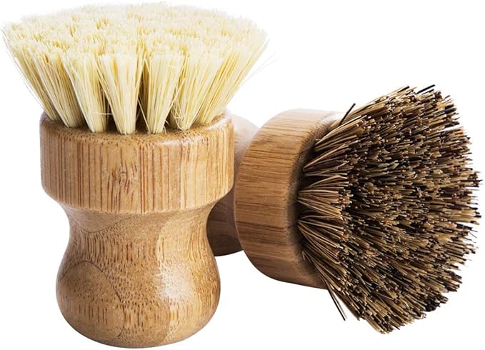 Palm Pot Brush- Bamboo Round 3 Packs Mini Dish Brush Natural Scrub Brush Durable Scrubber Cleaning Kit with Union Fiber and Tampico Fiber for Cleaning Pots, Pans and Vegetables - Image 6