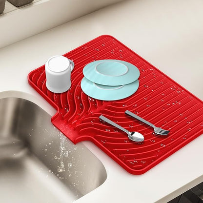 Dish Drying Mat for Kitchen Counter, with Built-in Drain Lip, Food-Grade Silicone, Easy Clean Pad for Countertop Protection, Multi-Functional Use (18x11.8, Red) by JACZZO