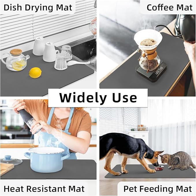LOPNUR Kitchen Dish Drying Mat, 31.5"x17" Extra Large Dish Drying Mats for Kitchen Counter, Diatomite Coffee Mat, Super Absorbent Dish Drying Pad, Heat Resistant Mat with Anti-slip Rubber Backed, Grey - Image 7