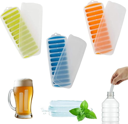 Water Bottle Silicone Ice Cube Tray by Lily's Home - 3-Piece Quick-Freeze Ice Trays with 10 Ice Cube Slots – Silicone Ice Cube Tray Set Makes 30 Ice Cubes, With Lids by LilysHome