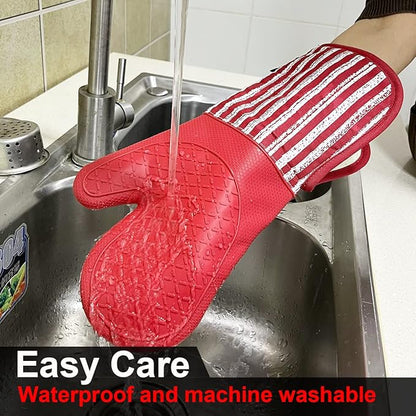 Alselo Silicone Oven Mitts Heat Resistant 932℉ with Waterproof & Non-Slip Kitchen Mittens, Set of 2 Extra Long Oven Gloves with Soft Cotton Terry Lining for Baking Cooking Barbecue (2, Red Mitts) - Image 6