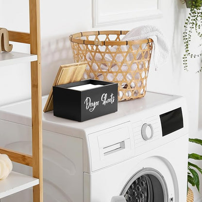 Bivvclaz Dryer Sheet Holder, Wooden Laundry Sheets Container, Laundry Room Organization and Storage for Farmhouse Laundry Room Decor and Accessories, Fabric Sheet Holder, Black