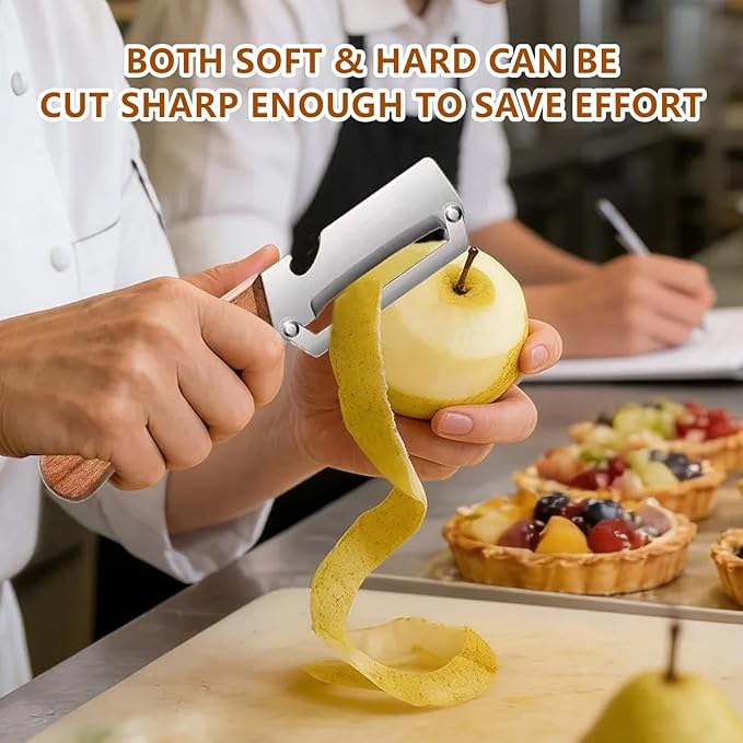 2026 New 2 Pack Multifunctional Vegetable Peeler, 2-in-1 Peelers For Kitchen with Bottle Opener, Sharp Stainless Steel Swivel Blade, Wooden Handle, For Vegetables or Fruits that Need to Be Peeled - Image 7
