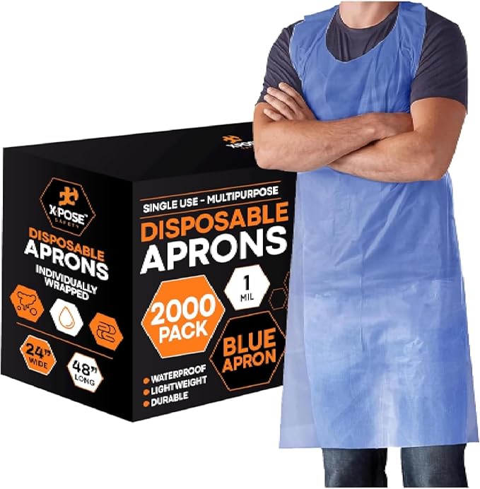 Xpose Safety 2000 Blue Plastic Disposable Aprons for Cooking & more Individually Packaged, Durable 1 Mil Waterproof Polyethylene 24" x 48" by XposeSafety