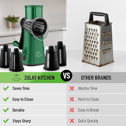 Zulay Kitchen Rotary Cheese Grater 5 Blade Cheese Shredder - Manual Hand Crank Cheese Grater With Reinforced Suction & 5 Interchangeable Drums - Easy to Use, Vegetable Chopper Round Mandoline Slicer - Image 2