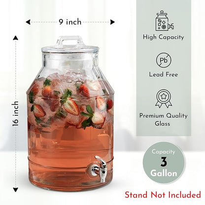 3 Gallon Glass Drink Dispensers For Parties,Classic Mason Jug Beverage Dispensers With Glass Lid With Handle And 100% Leakproof Spigot.Glass Water Jug Dispenser,Lemonade Dispenser - Image 5
