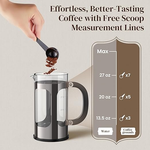 Veken French Press Coffee Maker 34oz, No Plastic Touching Cafe,Thickened Glass Stainless Steel Brewer, Cold Brew Cafetera Tea pot for Kitchen Travel Camping, Gifts, Decor, Bar Accessories, Dark Pewter - Image 9