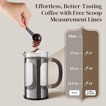 Veken French Press Coffee Maker 34oz, No Plastic Touching Cafe,Thickened Glass Stainless Steel Brewer, Cold Brew Cafetera Tea pot for Kitchen Travel Camping, Gifts, Decor, Bar Accessories, Dark Pewter - Image 9