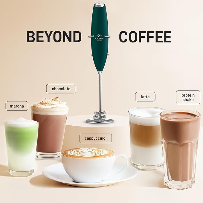 Zulay Kitchen Patented Tornado Triple Whisk Milk Frother with 4 Duracell Batteries – Handheld Foam Maker for Coffee, Lattes, Matcha & Hot Chocolate – Rich, Creamy Froth in Seconds - Dark Green - Image 3