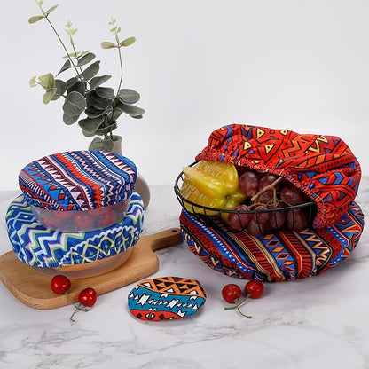 10Pcs Reusable Bowl Covers in 5 Sizes - Elastic Fabric Food Storage Lids for Bread Proofing, Dough, Sourdough & Leftovers - Eco-Friendly Stretch Covers for Kitchen, Baking, Picnic,Red& Blue