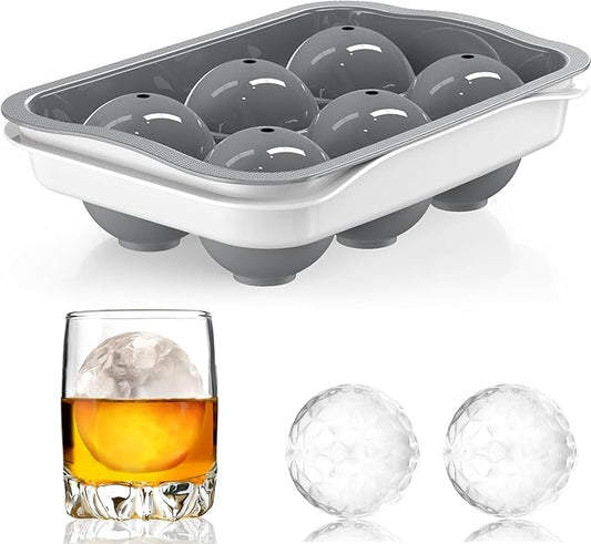 Round Ice Cube Mold with Lid - 2.2 Inch Sphere Ice Ball Maker, Large Whiskey Ice Cubes Mold with Easy Release, Reusable Silicone & Plastic Tray for Bourbon, Scotch, Brandy, Cocktails, Gift