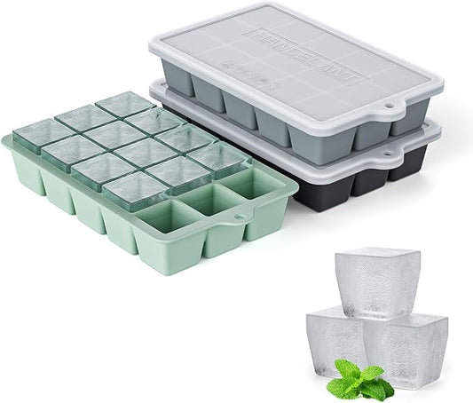 Silicone Ice Cube Tray 3 Pack, HANCELANT Ice Cube Mold, Ice Trays for Freezer with Lid for Whiskey, Baby Food, BPA Free, Easy Release by HANCELANT