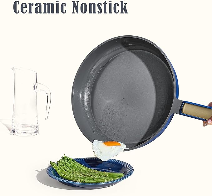 CAROTE Ceramic Cookwar Set, Pots and Pan Set Non Stick 18 Piece, Cookware Set Kitchen Cooking Set Non Toxic, PFAS PTFE Free, Blue - Image 4