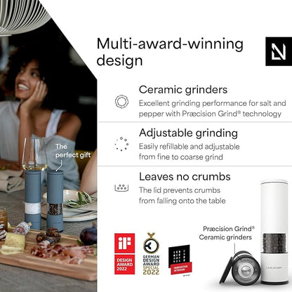 LARS NYSØM Salt and Pepper Grinder Set Manual, Stainless Steel Salt and Pepper Mills with Adjustable Ceramic Grinder I Design Spice Shakers (Black/White) - Image 2