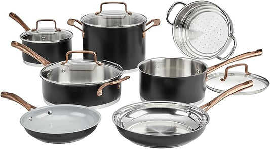 Cuisinart 11-Piece Matte Black Elegance Cookware Set, MBK89-11
