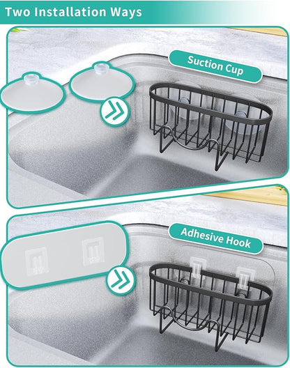 HapiRm Kitchen Sponge Holder for Sink - 2 Installation Methods Kitchen Sink Caddy Organizer with Unique M-Shaped, Rustproof Stainless Steel Sponge Caddy - Black（Large） - Image 3