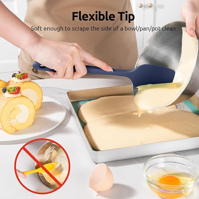Heat Resistant Silicone Spatula Set: U-Taste 600ºF High Temp Seamless Food Grade Food Grade Flexible Rubber Silicon Kitchen Cooking Mixing Baking Scraper for Nonstick Cookware Set of 4 (Midnight Blue) - Image 4