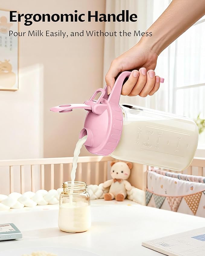 32oz Breast Milk Pitcher with Lid - Airtight Leakproof Glass Storage with Flip Cap & Pour Spout, Wide Mouth 1 Quart Breastmilk Storage Container Breastfeeding Essentials for Breastmilk, Formula, Milk - Image 5