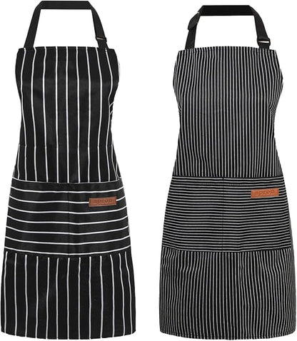 2 Pack Cooking Aprons Adjustable Bib Apron for Women with 2 Pockets, Kitchen Restaurant Men Chefs Aprons
