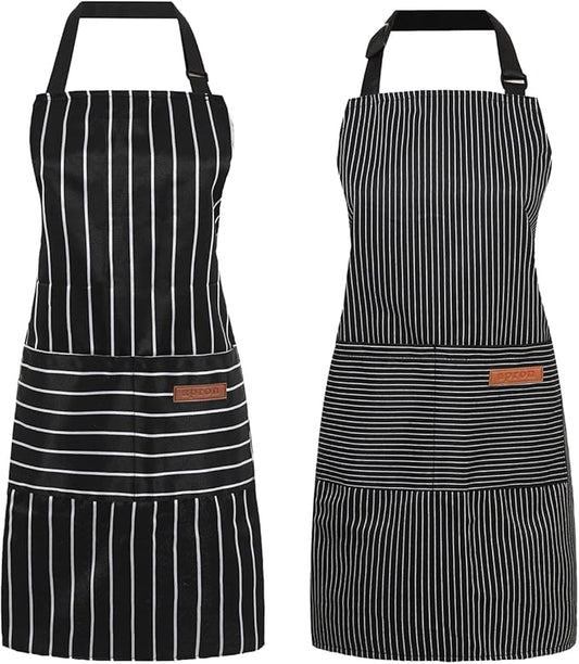 2 Pack Cooking Aprons Adjustable Bib Apron for Women with 2 Pockets, Kitchen Restaurant Men Chefs Aprons
