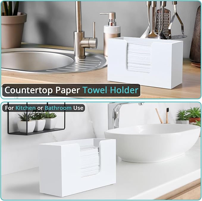 Paper Towel Dispenser Countertop, Wooden Bathroom Paper Towel Holder, White Napkin Holder for Kitchen, Countertop Multifold C-Fold, Z-Fold, Trifold Paper Hand Towel Dispenser for Bathroom Toilet - Image 3