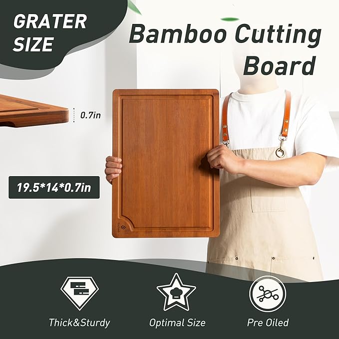Extra Large Bamboo Cutting Board with Non Slip Feet and Over Sink Butcher Block Chopping Board Wooden Cutting Boards Solid Thick Juice Groove Big Xl XXl xlarge Kitchen Counter Organic Meat BBQ Kit - Image 2