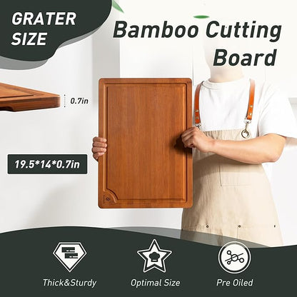 Extra Large Bamboo Cutting Board with Non Slip Feet and Over Sink Butcher Block Chopping Board Wooden Cutting Boards Solid Thick Juice Groove Big Xl XXl xlarge Kitchen Counter Organic Meat BBQ Kit - Image 2
