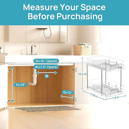 Vtopmart 4 Pack 2 Tier Bathroom Under Sink Organizers and Storage, Clear Kitchen Pantry Organization, Pull Out Medicine Cabinet Organizer with Movable Dividers - Image 5