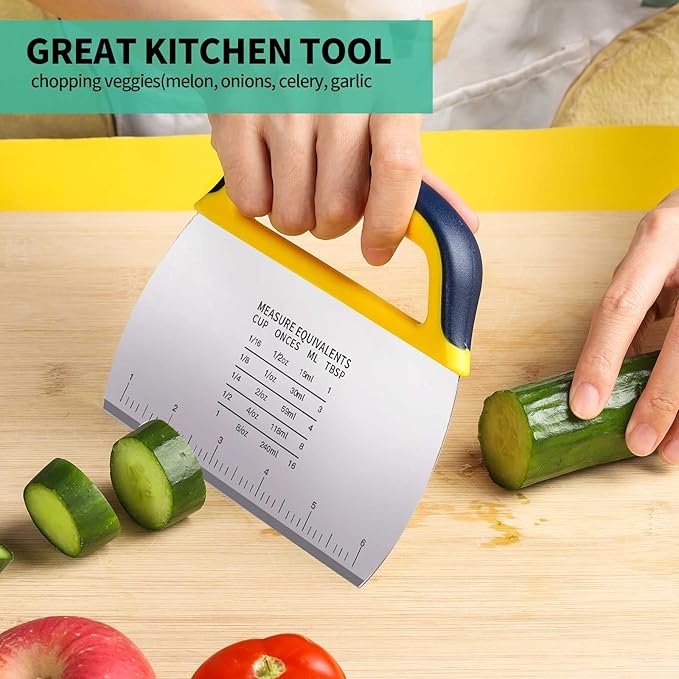 YGDZ Dough Scraper 2 PCS, Stainless Steel Bench Scraper With Grip, Plastic Dough Cutter with Measuring Scale, Multipurpose Pizza Cutter, Pastry Scraper, Bread Scraper for Baking, Dough, Cake - Image 4
