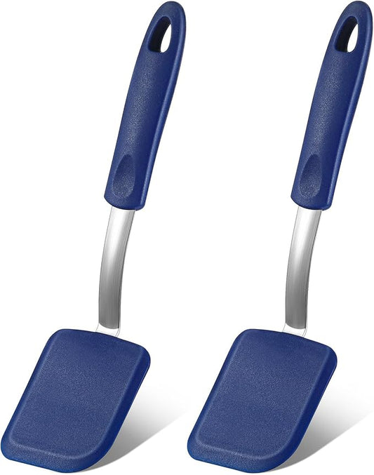 Silicone Cookie Spatula Turner 2 Pack Mini Brownie Spatula Flexible Kitchen Small Silicone Turner for Nonstick Cookware Heat Resistant No Scratch Flipper for Egg Pancake(Blue) by Yetene