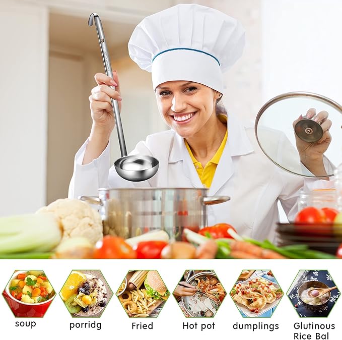 meekoo Stainless Steel Ladle Soup Handle Ladle with Pouring Rim for Kitchen Cooking Soup Sauce - Image 7