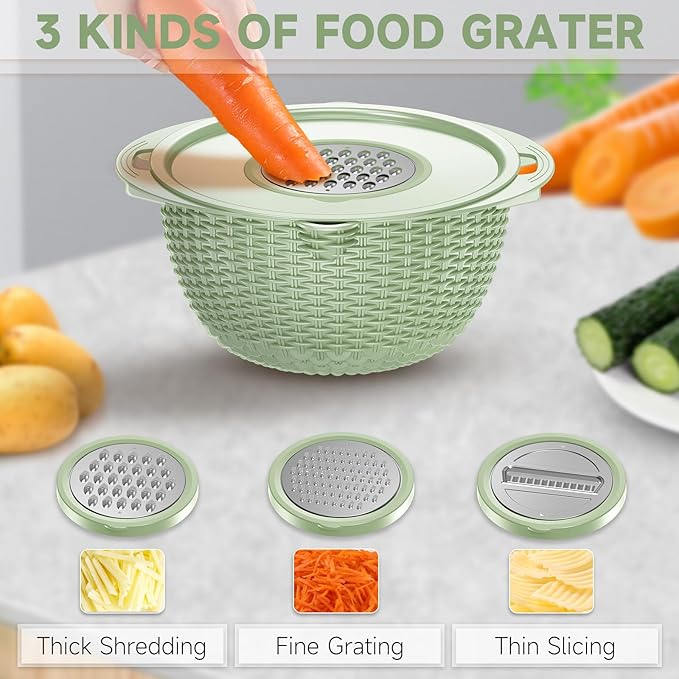 4-1 Strainer with Bowl & Spoons Set - Strainers and Colanders - Colanders for kitchen(Patented) - Pasta Strainer with Upgraded Graters & Spoons for Fruit Veggie Kitchen Essentials, Green - Image 3