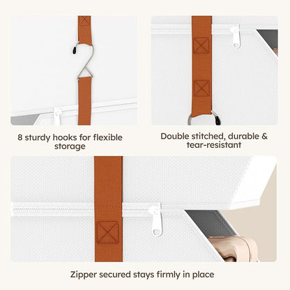 Homsorout Collapsible Hanging Closet Organizer - 3 Tier Closet Shelves Storage System with Hooks, Fabric Hanging Storage Bins for Clothes, Foldable Storage Basket for Laundry, Bedroom, Rv, White