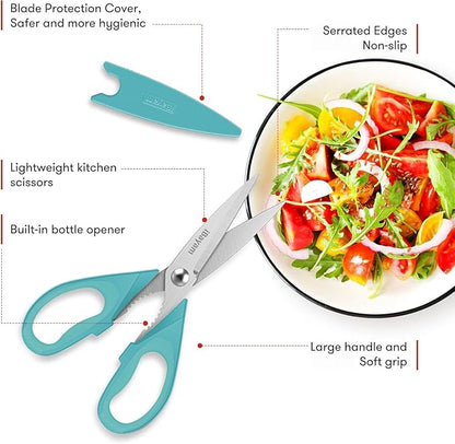 Small Kitchen Scissors 8-inch, iBayam 2 Pack Kitchen Shears All Purpose Meat Scissors Poultry Shears, Dishwasher Safe Food Cooking Scissors Heavy Duty Stainless Steel Utility (Black, Aqua Sky) - Image 5