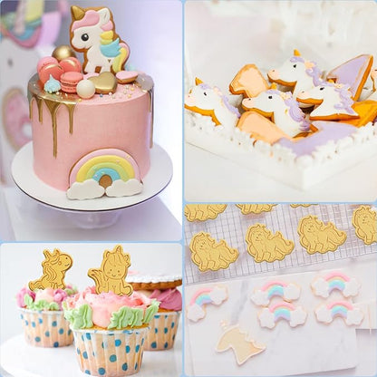 8 Piece Unicorn Cookie Cutter Set With Plunger Stamps - Unicorn Head Embossing Stamps For Biscuit Fondant Cheese Baking