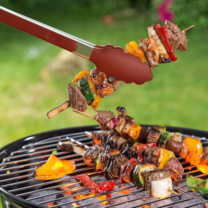Tribal Cooking Kitchen Tongs with Silicone Tips - Stainless Steel tongs for cooking - 9" and 12" Tongs With Silicone Rubber Grips, Small and Large - Metal BBQ Tongs with Locking (Red) - Image 6