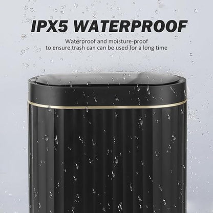 ELPHECO Black Bathroom Trash Can with Lid 2 Gallon Sensor Trash Bin, Automatic Narrow Garbage Can, Waterproof Smart Trash Can, Slim Motion Sensor Waste Bins for Bathroom, Living Room, Office