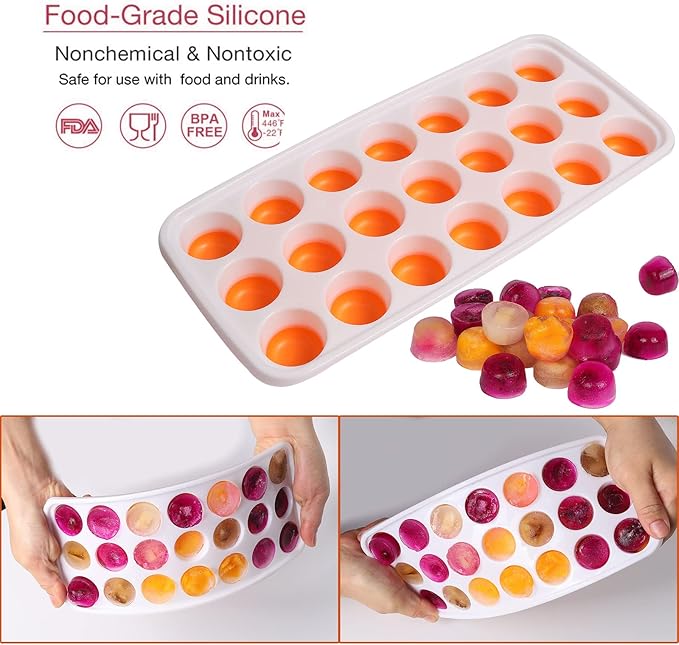 Ice Cube Trays with Lids BPA Free, 4Pack Easy Release Silicone Ice Cube Trays for Freezer 84 Sphere Ice Tray with Stackable No Spill Covers, Dishwasher Safe,Orange&Yellow - Image 3