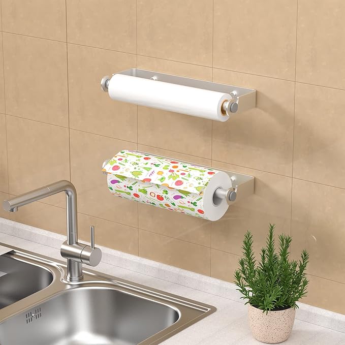 Under Cabinet Paper Towel Holder, Adhesive or Drill Mount Paper Towel Holder, Wall Mount Paper Towel Holders for Kitchen or Bathroom (Silver) - Image 3