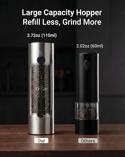 Electric Salt and Pepper Grinder Set with USB-C Charging Base, Stainless Steel Automatic Rechargeable Salt and Pepper Grinder with LED Light & Large Capacity, 6 Adjustable Coarseness Settings
