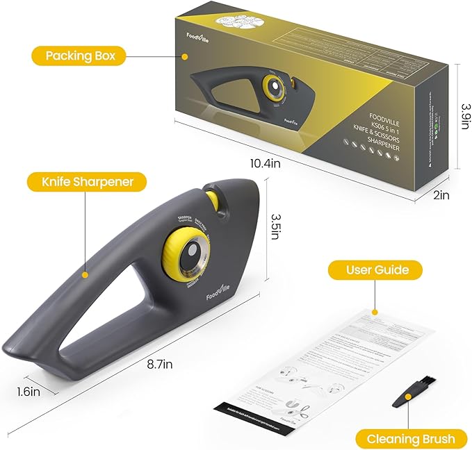 FoodVille 5 in 1 Knife Sharpener with 5 Stages including Tungsten, Diamond, Ceramic for Scissors and All Kinds of Kitchen Knives with Straight and Serrated Blades