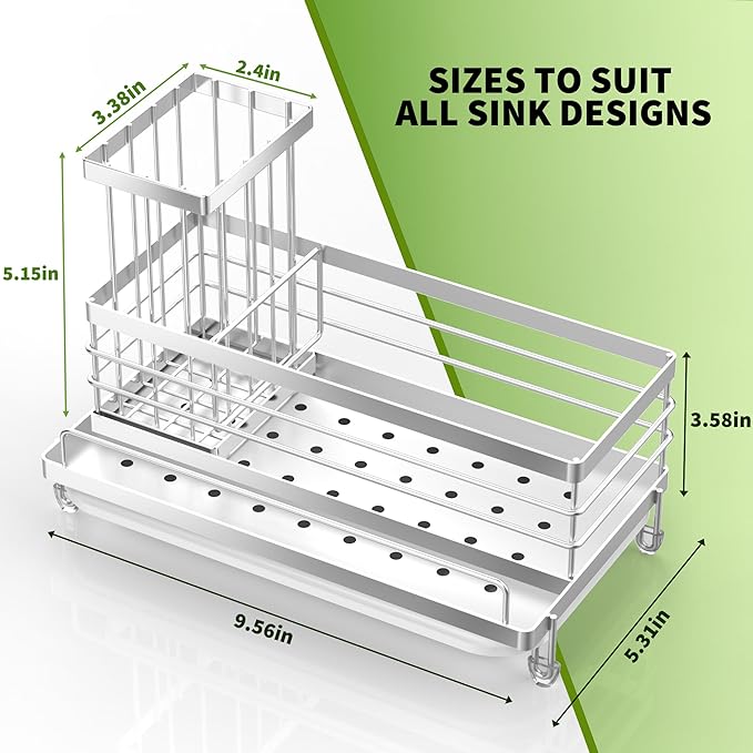Cisily Stainless Steel Kitchen Sink Caddy Organizer, Sponge Holder for Sink Rustproof, Non-Slip Soap Dish Dispenser Brush Holder Storage, Home & Kitchen Essentials Accessories - Image 3