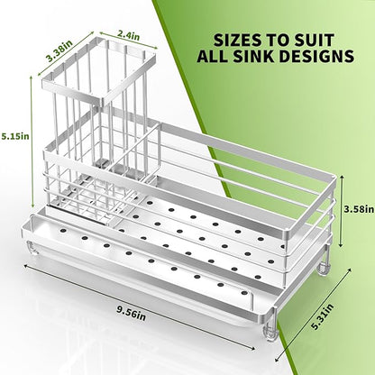 Cisily Stainless Steel Kitchen Sink Caddy Organizer, Sponge Holder for Sink Rustproof, Non-Slip Soap Dish Dispenser Brush Holder Storage, Home & Kitchen Essentials Accessories - Image 3