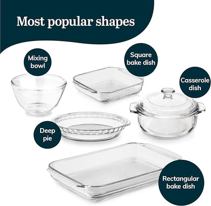 Libbey Baker’s Basics 5 Piece Glass Baking Dish Set with 1 Lid, Stackable, Clear Versatile Casserole Dish Set, Baking Glassware Set for Food Prep - Image 3